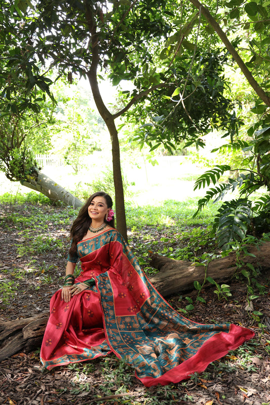 Maroon Tussar Soft Silk Saree With Blouse Piece