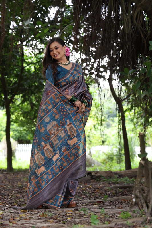 Perfume Lavender Tussar Soft Silk Saree With Blouse Piece