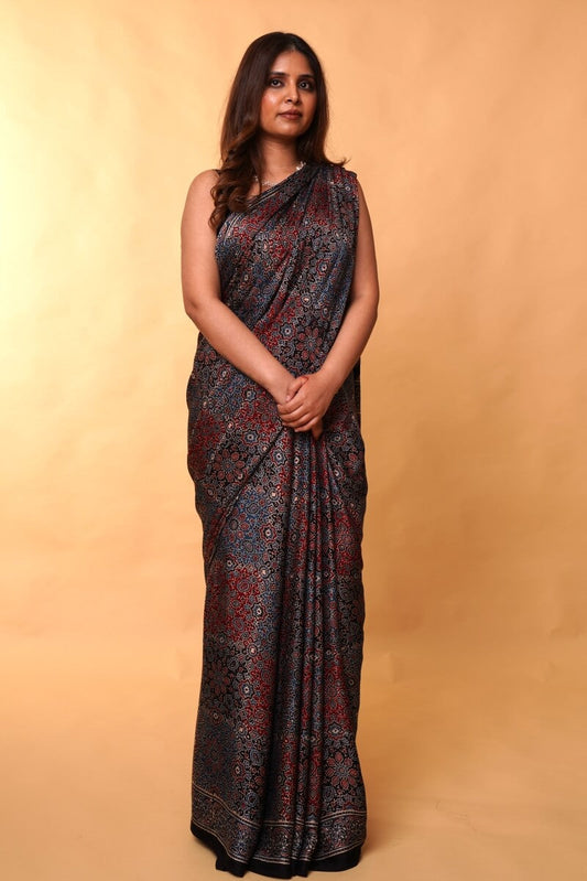 Blue Minkundi Squad Ajrakh Modal Silk Saree