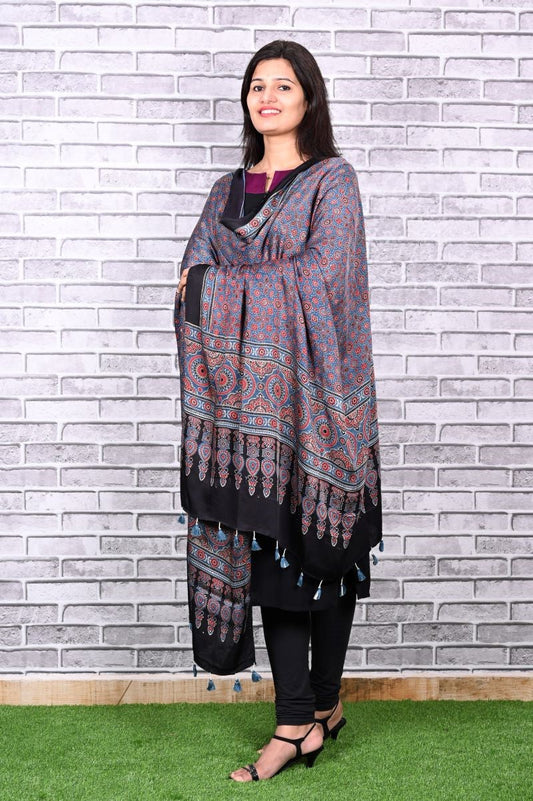 Blue Minkundi Modal Silk Ajrakh Dupatta