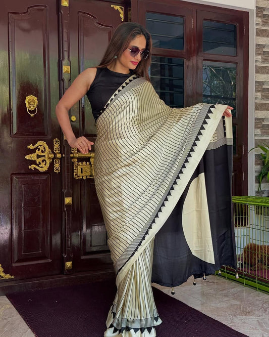 Ajrakh Printed Soft Modal Silk Natural Print Saree