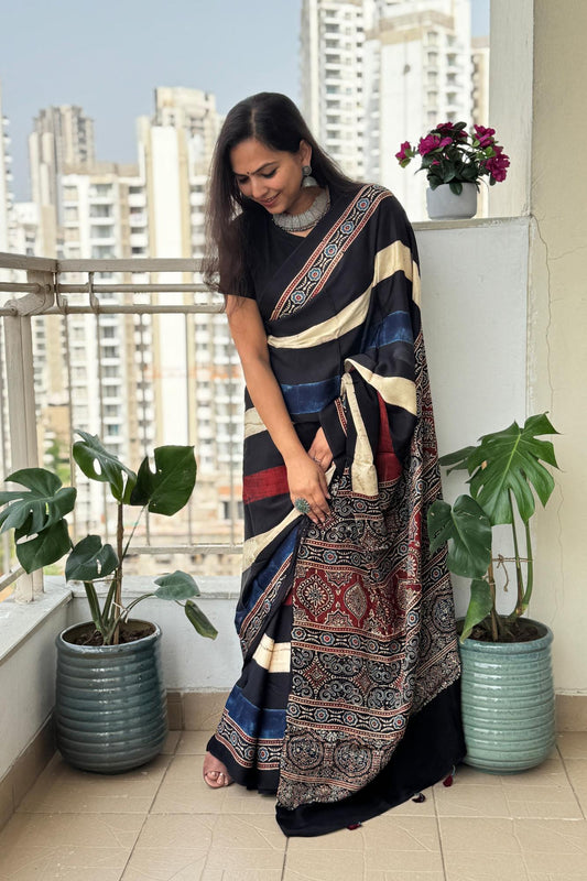 Ajrakh Printed Soft Modal Silk Digital Print Saree