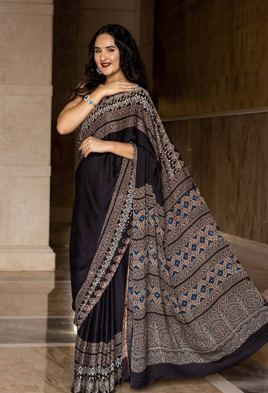 Ajrakh Printed Soft Modal Silk Digital Print Saree