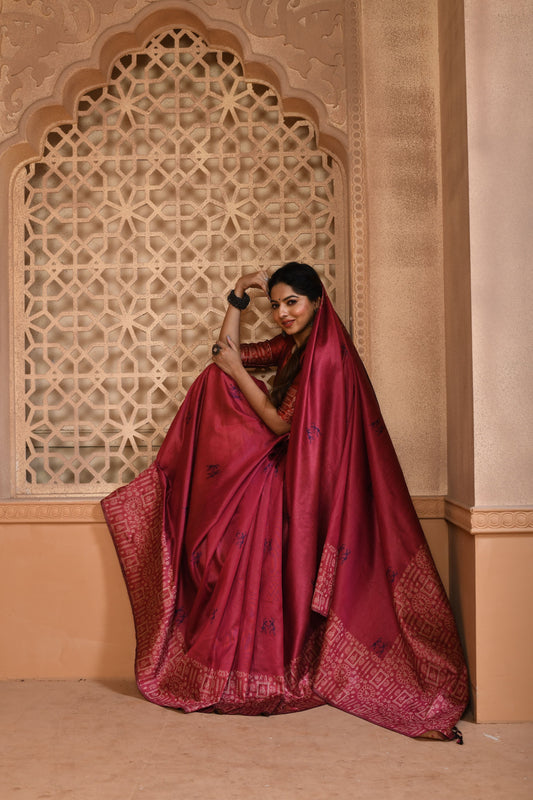Peony Pink Handloom Banarasi Raw Soft Silk Saree