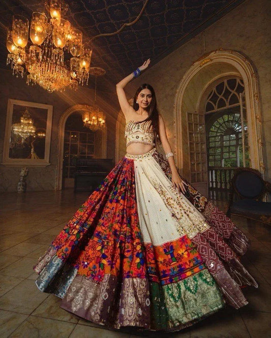 Multicolor Orange Elegant Mirror Work Lehenga Choli with Designer Dupatta for Festive Ethnic Wear for Women