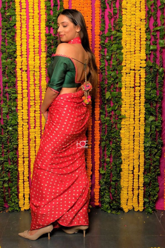 Indigo Bandhej Ajrakh Modal Silk Saree