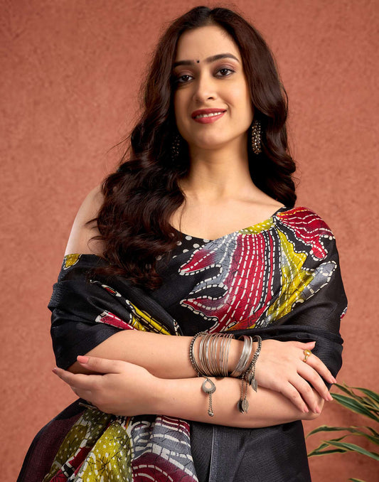 Black Vichitra Silk Printed Saree