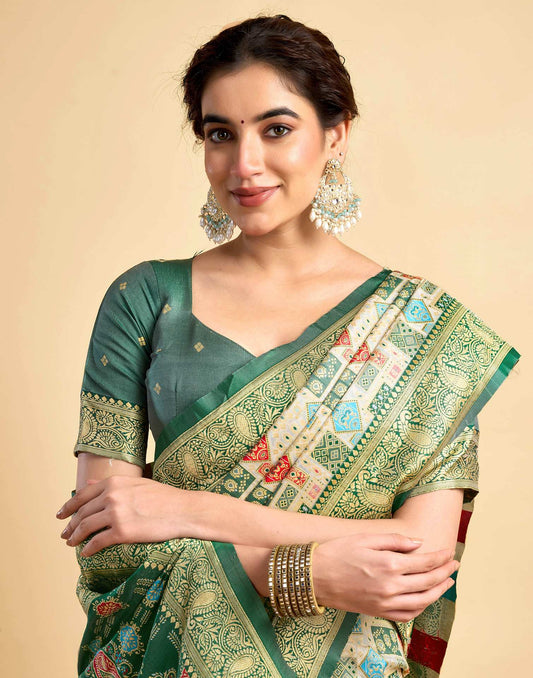 Cream Silk Woven Patola Saree