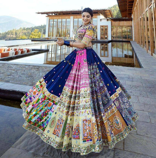 Blue Colorful Marden Mirror Work Lehenga Choli with Designer Dupatta for Festive Ethnic Wear for Women