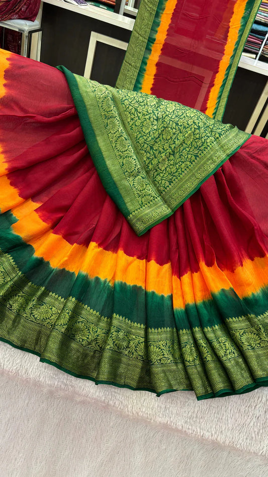 Maroon Banarasi 3D Royal Bandhani Saree