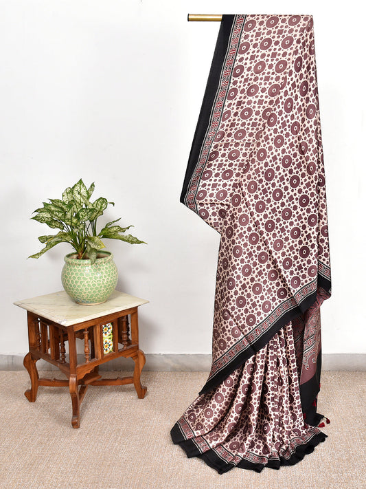Red And Black Printed Ajrakh dola silk saree