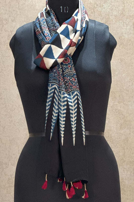 Blue Tikon Modal Silk Ajrakh Stole
