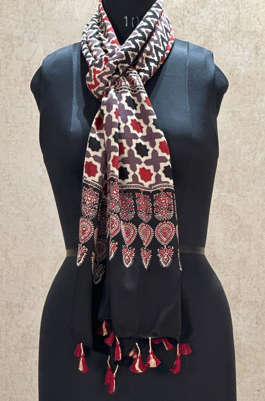 Brown Chevron Modal Silk Ajrakh Stole