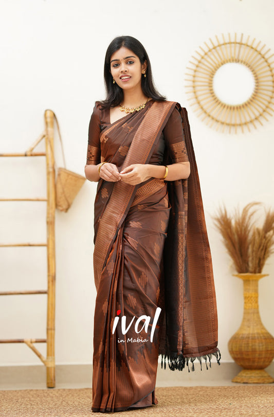 Brown Soft Silk Saree With Demure Blouse Piece
