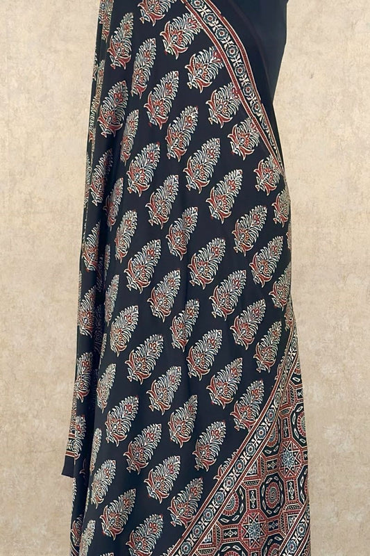 Black Pine Modal Silk Ajrakh Dupatta