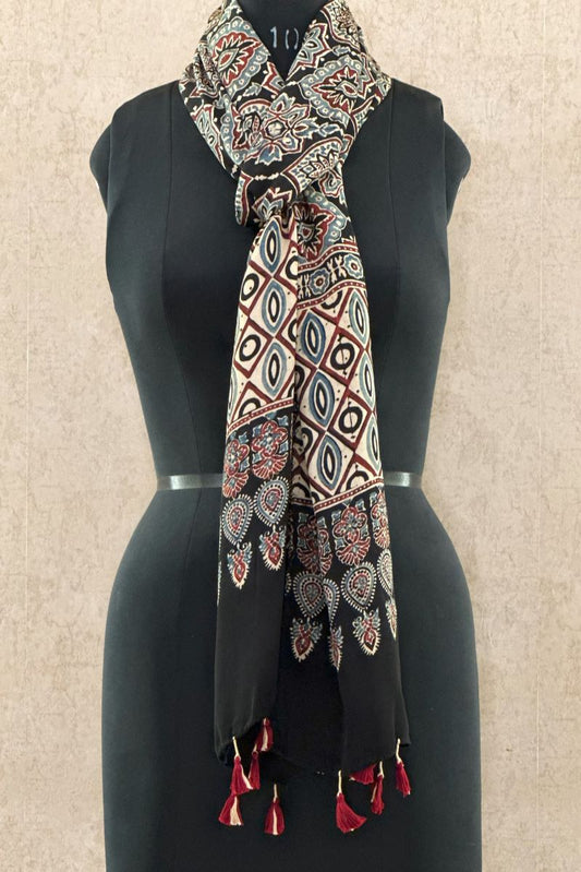 Black String Modal Silk Ajrakh Stole