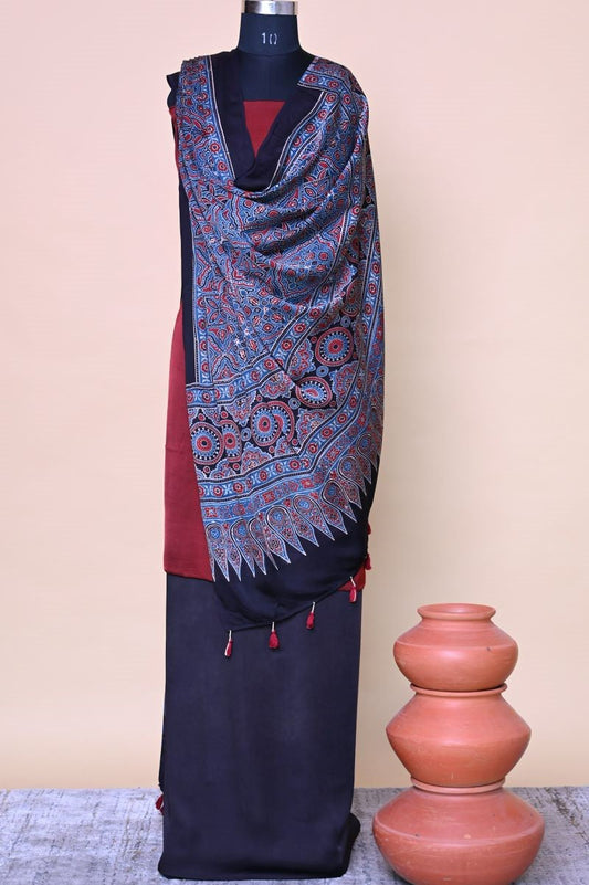 Madhagalo Indigo Modal Silk Ajrakh Dupatta