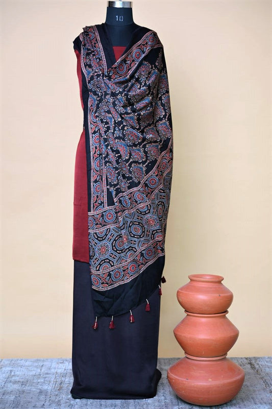 Black String Modal Silk Ajrakh Dupatta