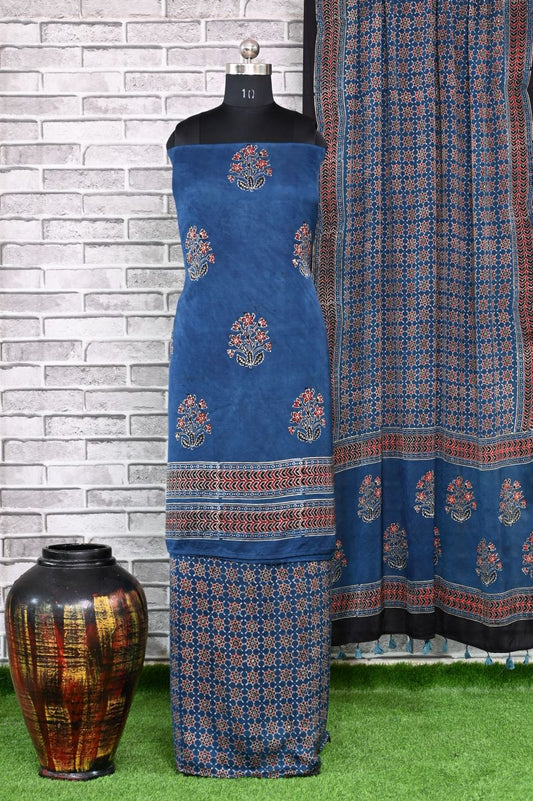 Indigo Corsage Unstitched Modal Silk Ajrakh Print Suit