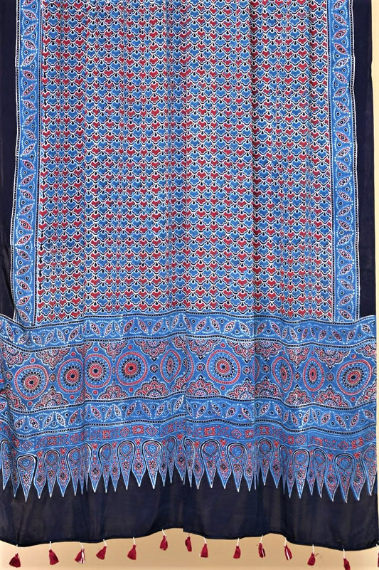 Indigo Husk Modal Silk Ajrakh Dupatta