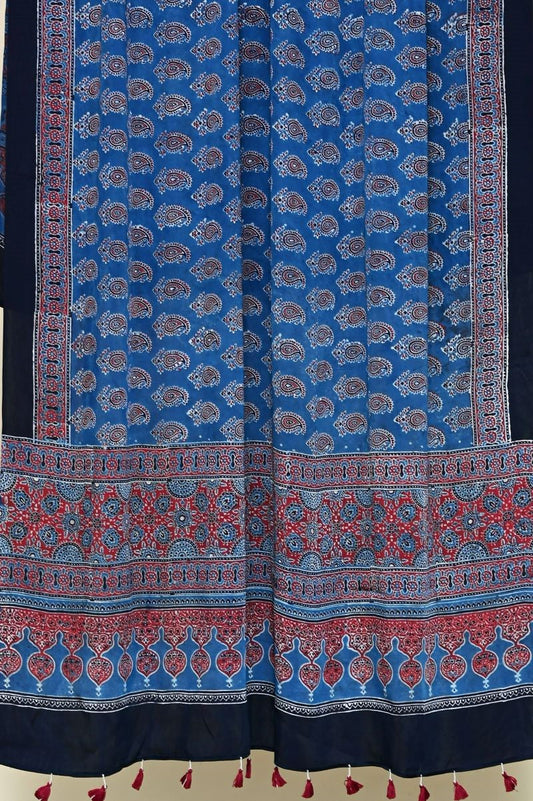 Indigo Paisley Modal Silk Ajrakh Dupatta