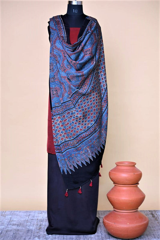Indigo Splash Modal Silk Ajrakh Dupatta