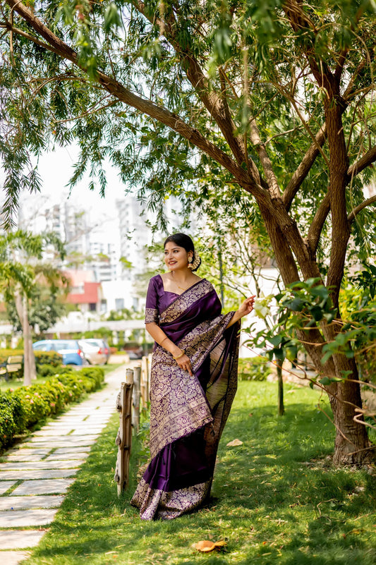 Dew Berry Wine Handloom Woven Raw Silk Saree With Blouse Piece