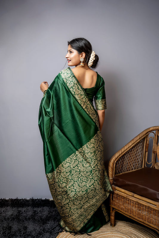Opal Green Handloom Woven Raw Silk Saree With Blouse Piece