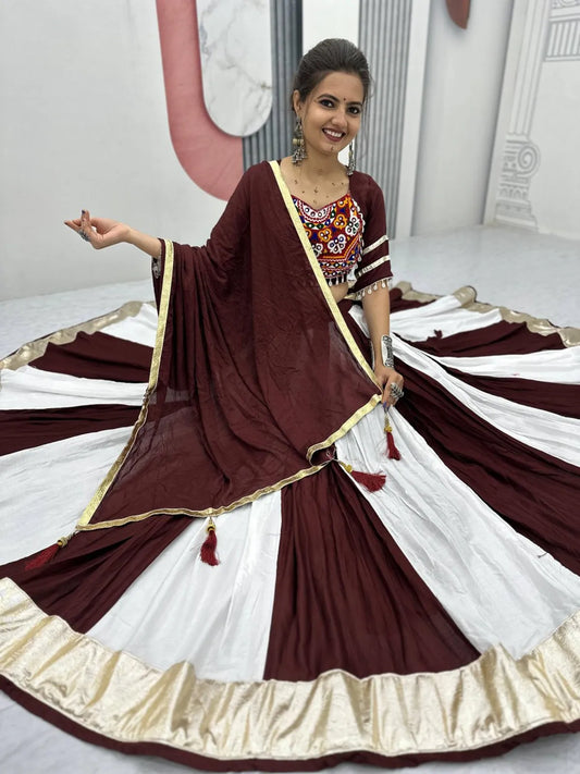 Women's Ethnic Navratri Maroon Lehenga Choli with Embroidered Blouse & Bandhani Dupatta