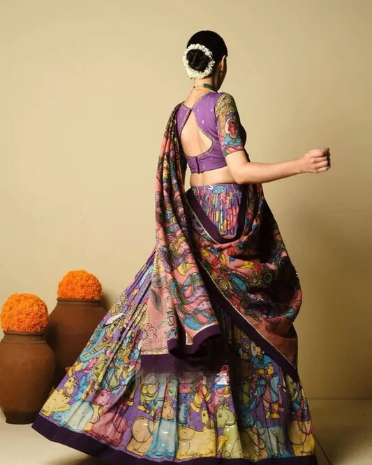 Women's Ethnic Navratri Purple Lehenga Choli with Embroidered Blouse & Bandhani Dupatta