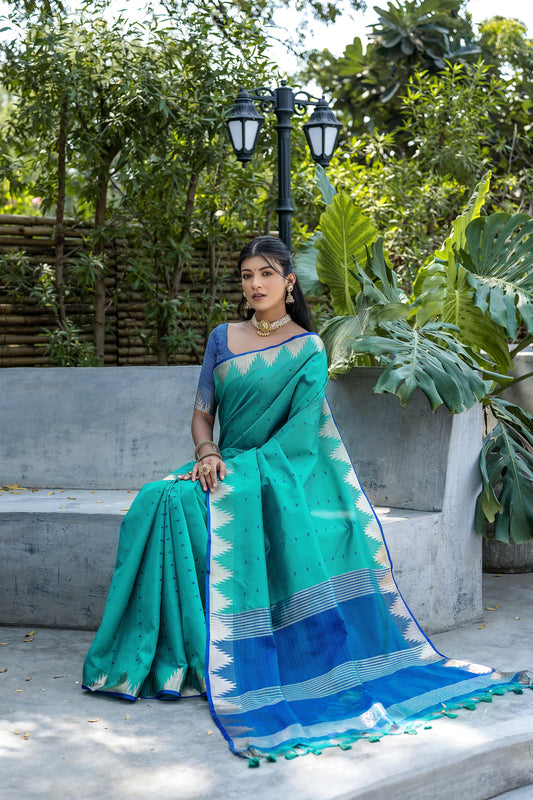 Sky Blue Banarasi Tussar Silk Saree With Proficient Blouse Piece