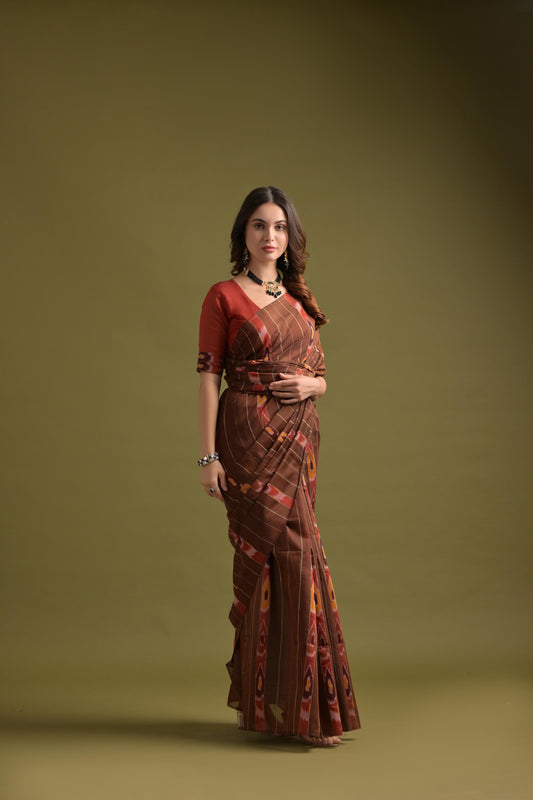 Quincy Brown Soft Ikkat Cotton Woven Saree