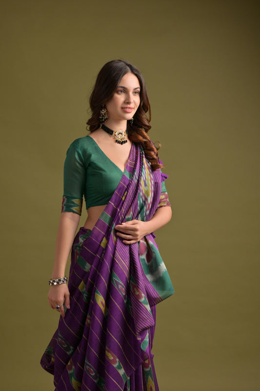 Boysenberry Wine Soft Ikkat Cotton Woven Saree