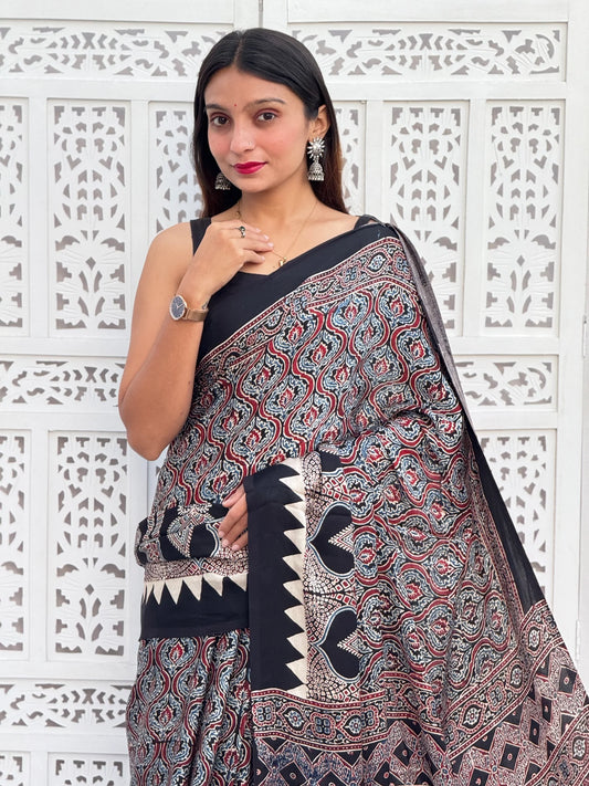 Ajrakh Modal Silk Saree