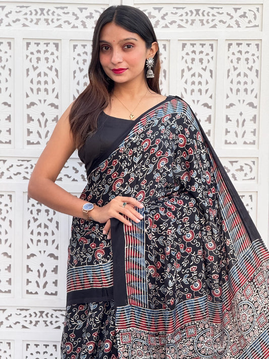 Ajrakh Modal Silk Saree