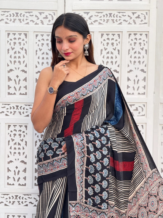 Ajrakh Modal Silk Saree