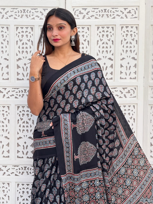 Ajrakh Modal Silk Saree