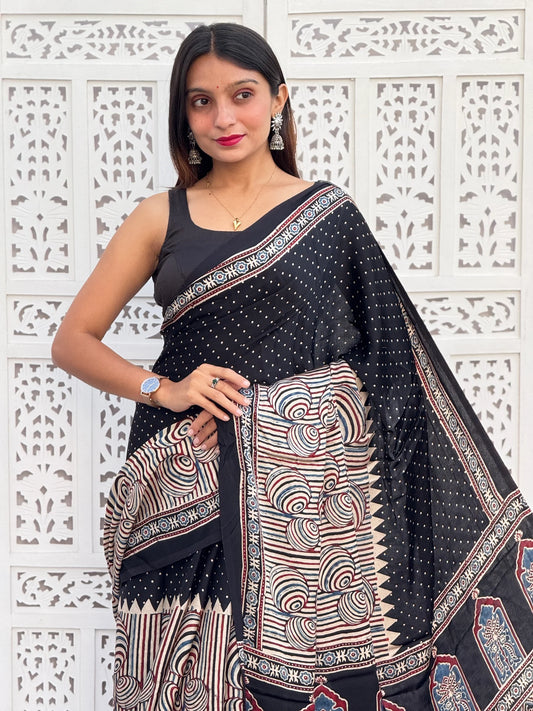 Ajrakh Modal Silk Saree