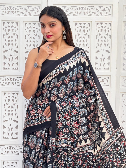 Ajrakh Modal Silk Saree