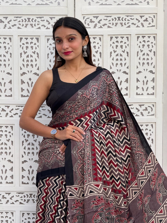Ajrakh Modal Silk Saree