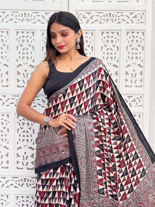 Ajrakh Modal Silk Saree