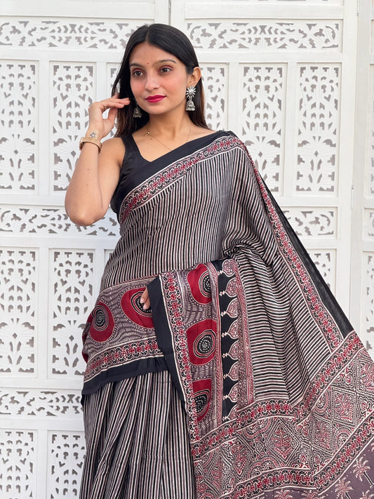 Ajrakh Modal Silk Saree