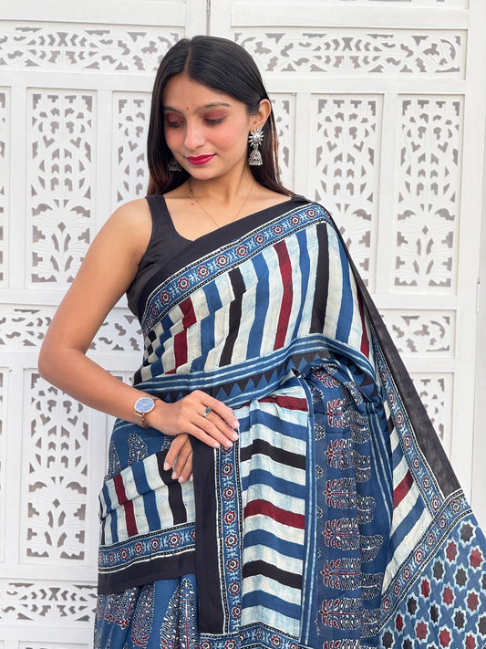 Ajrakh Modal Silk Saree