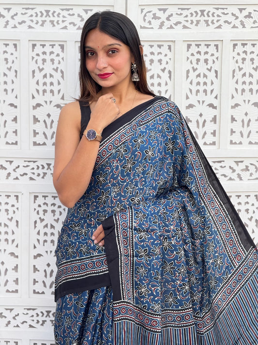 Ajrakh Modal Silk Saree