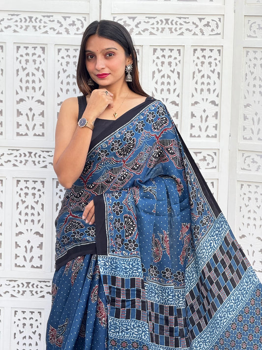 Ajrakh Modal Silk Saree