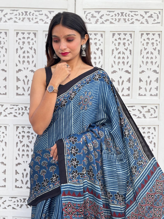 Ajrakh Modal Silk Saree