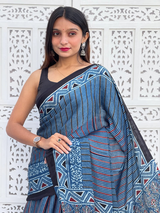 Ajrakh Modal Silk Saree