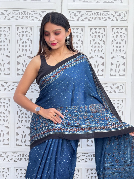 Ajrakh Modal Silk Saree