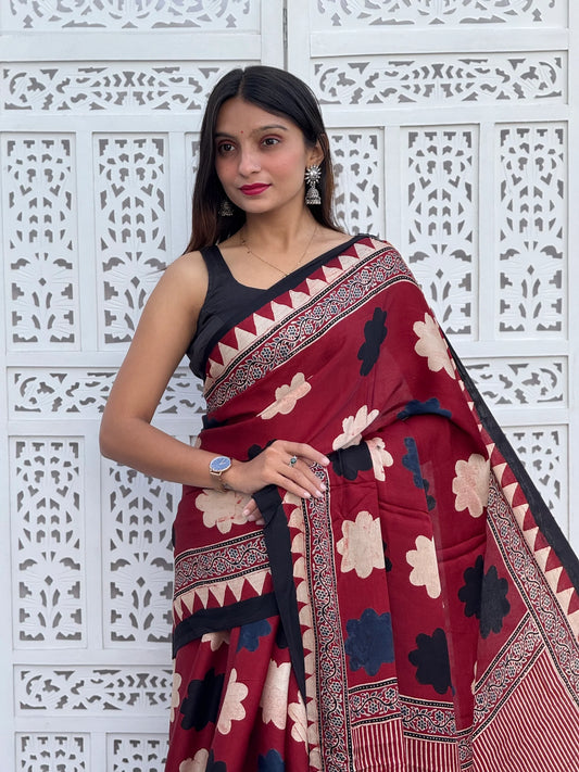 Ajrakh Modal Silk Saree