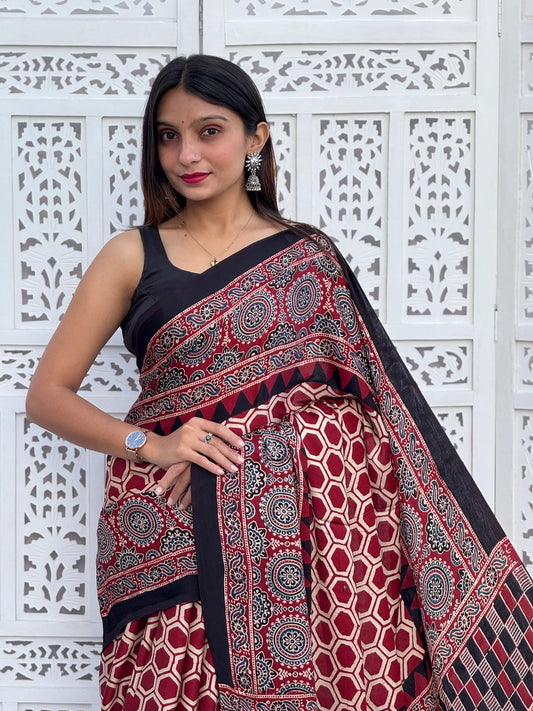 Ajrakh Modal Silk Saree